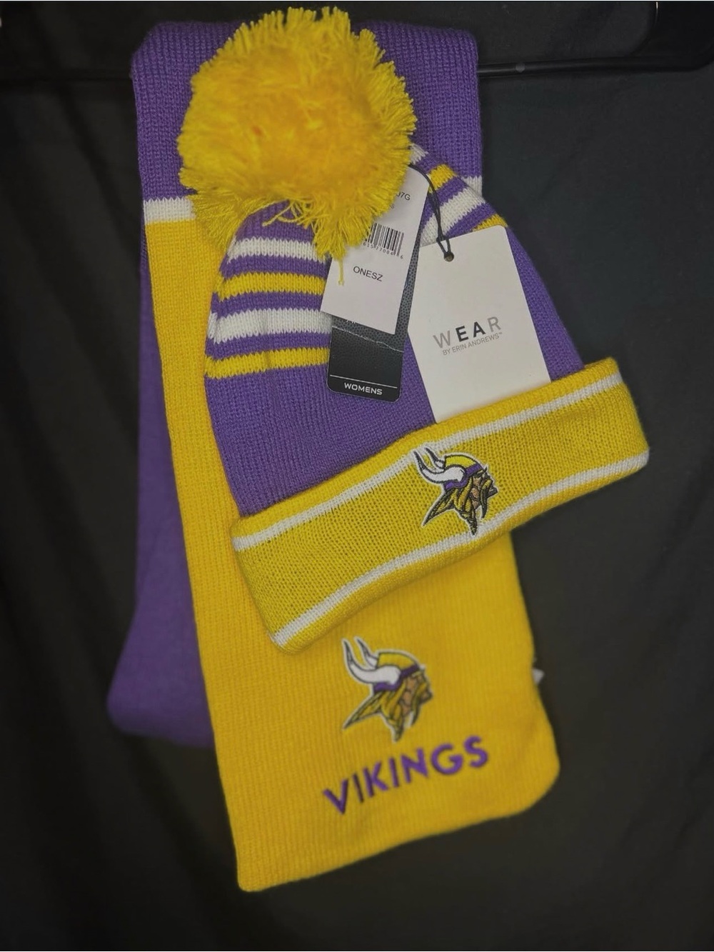 Wear by Fan Brands Minnesota Vikings Purple & Gold Knit Scarf and Pom Beanie Set